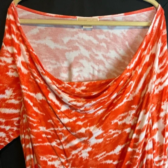 Michael Kors Off-Shoulder 3/4 Sleeve Top, Orange White | 2X - Picture 2 of 10